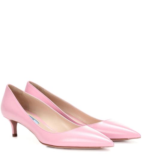 prada white high and pink heel|Prada kitten heel boots.